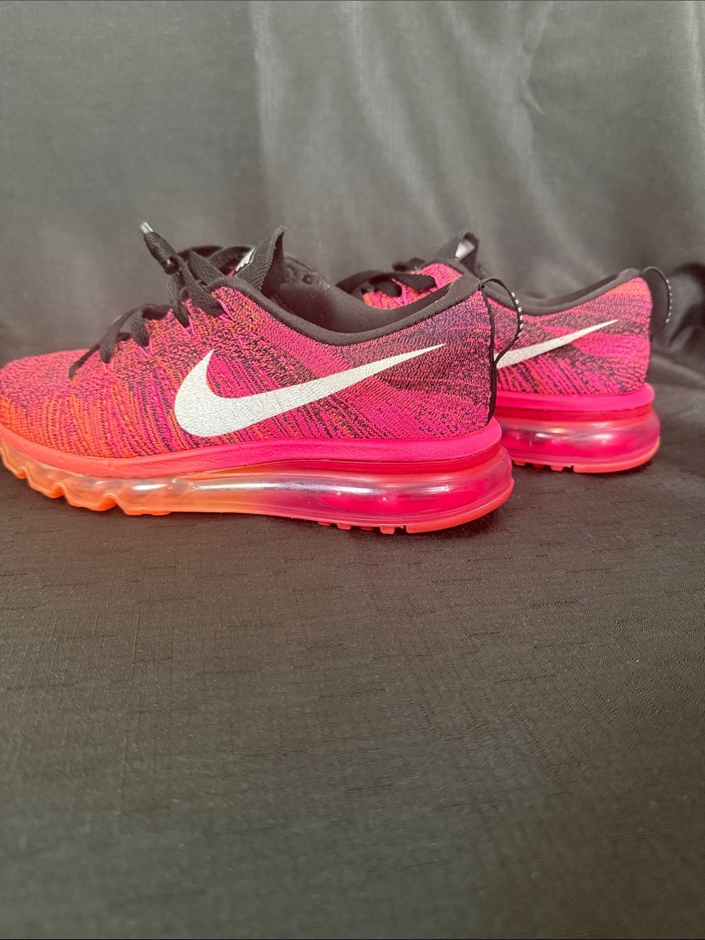 Nike Hot Pink and Orange Flyknit Air Max Sneakers Size 8 Athletic